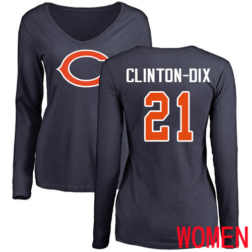 Chicago Bears Navy Blue Women Ha Ha Clinton-Dix Name and Number Logo NFL Football #21 Long Sleeve T Shirt